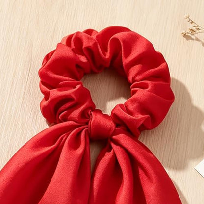 4PCS Hair Scarf Scruncheis for Women Knotted Bow Hair Ties Elastic Bands Satin Hair Ribbon Scrunchy Red Ponytail Holder for Women and Girls (Red/Pink/White Set) - color: Red/Pink/White Set