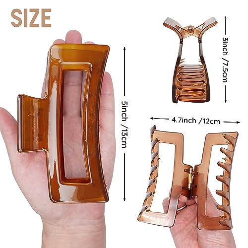 XXL Jumbo Rectangle Claw Clips for Thick Hair - Strong Hold Hair Clips | Rectangle Design | Matte Finish | Non Slip | Wide Opening | 2 Pack (Black & Brown) - color: Black & Brown