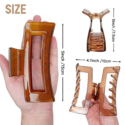 XXL Jumbo Rectangle Claw Clips for Thick Hair - Strong Hold Hair Clips | Rectangle Design | Matte Finish | Non Slip | Wide Opening | 2 Pack (Black & Brown) - color: Black & Brown