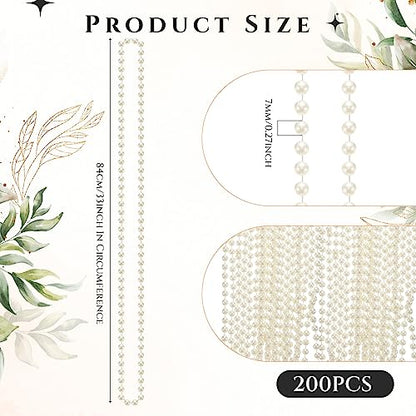 Inbagi 200 Pcs Pearl Necklaces for Women Bulk Ivory Faux Beaded Necklace 7 mm 33 Inch Large Pearl Strand for 1920s Party Birthday Wedding Tea Party Bridal Shower Christmas Decorations