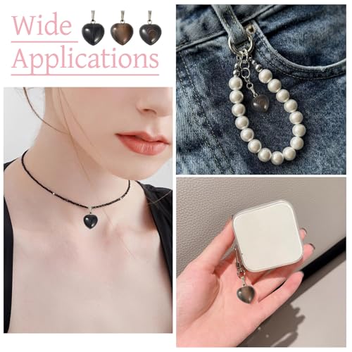 10Pcs Heart Stone Charm Pendants Natural Obsidian Gemstone Pendants with Platinum Brass Loops for DIY Necklace Keychains Earring Crafts Supplies - color: Obsidian