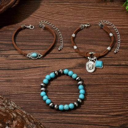 LOTSOF Western Turquoise Beaded Bracelet, Chic Stack Beaded Western Style for Country Concerts, Cowgirl Outfits & Boho Jewelry - color: Western Turquoise Cowboy Hat