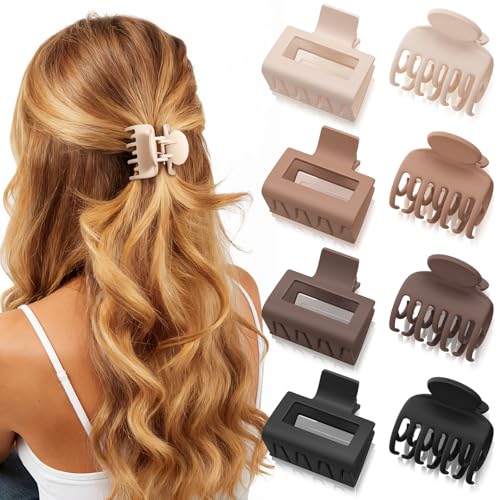 8 Pcs Medium Hair Clips for Women Girls - 2 Styles Rectangle and Double Row Teeth Small Claw Clips for Thin Fine Thick Hair, Matte Non-slip Strong Hold Jaw Clips Hair Accessories, Neutral - color: Neutral