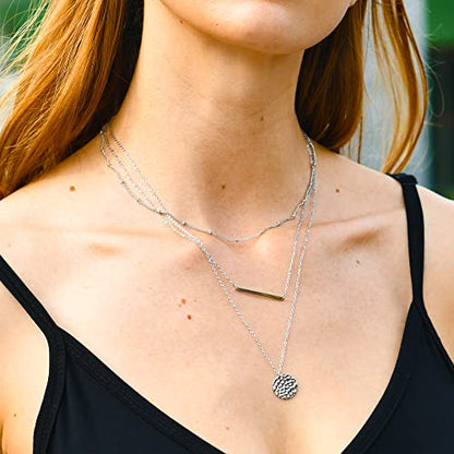 Layered Necklaces for Women - 14K Dainty Gold Plated Layering Chokers Necklaces Set Multilayer Delicate Necklace Trendy Adjustable Long Layered Necklaces for Women - style: 01 White Gold-Plated Bar Necklace