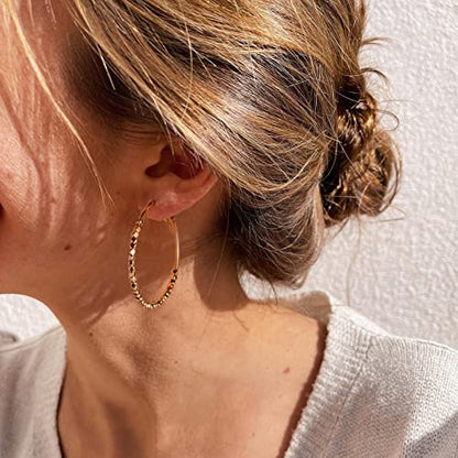 Gold Earrings 14k Gold Plated Hoop Earrings Dainty Pearl hoop Disc Coin Bead Starfish Teardrop Circle Dangle Drop Earrings for Women Hypoallergenic Jewelry Gifts - color: 40mm Gold Hoop