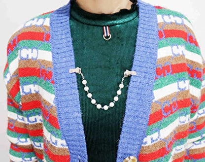Pearl Sweater Clips Chain Cardigan Brooch Pin