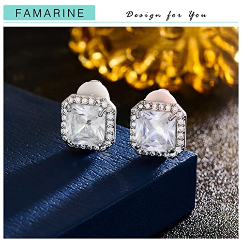 FAMARINE CZ Clip on Earrings for Women Clip Earring Non-pierced Earrings - style: Square