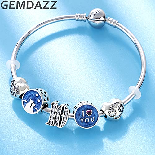 GEMDAZZ 925 Sterling Silver Valentines Day Charms Heart Charms, I Love You to The Moon and Back Pendant, Cupid Arrow and 4 Leaf Clover Beads fit European Bracelets, Gift for Lover/Wife/Girls - color: Couple Cat Charm