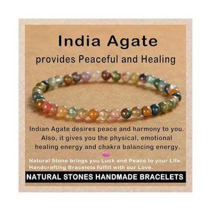 AD Beads Handmade Gemstone Stretch Elastic Bracelet Crystal Healing Reiki Nature's Beauty and Spiritual Essence Unisex (4mm, Indian Agate) - color: Indian Agate, size: 4mm