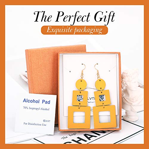 KINIVA Leather Dangle Earrings for Women Trendy, Lightweight Leaf Circle Lightning Earrings Drop, Jewelry Gifts for Women - color: 38 Yellow