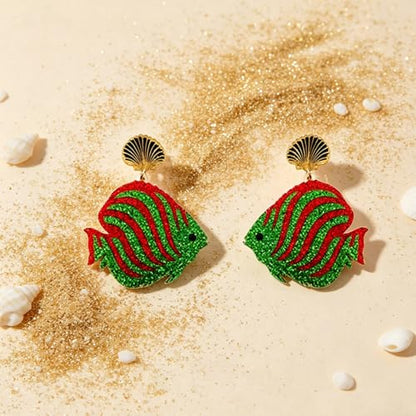 Cute Acrylic Tropical Fish Earrings Creative Parrot Hornbill Drop Dangle Earrings Stylish Animal Statement Earrings Daily Wear Jewelry for Women - color: Red Green Fish