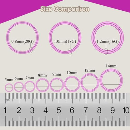 BLISI Grade 23 Titanium Nose Rings Hoops - 20G/18G/16G, 6/7/8/9/10mm Diameter, Hinged Click Rings for Nose, Lip, Helix, Cartilage, Rook - Hypoallergenic sleeper earrings, Black/Silver/Gold/Pink - color: 1PC, Pink, size: 16 Gauge, 8mm