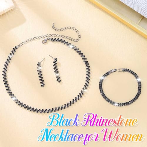 Aukmla Bridal Jewelry Set Silver Sparkly Choker Wedding Necklace Bracelet Earring Sets Prom Necklaces for Women and Brides - color: Black