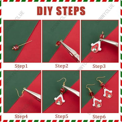 SUNNYCLUE 1 Box DIY 10 Pairs Christmas Charms Enamel Snowflake Charms Earrings Making Starter Kit Snowman Santa Claus Christmas Socks Pendants Star Bead Red Green Beads for Jewelry Making Kits - color: 8-diy-10 Pairs Christmas Enamel Earrings
