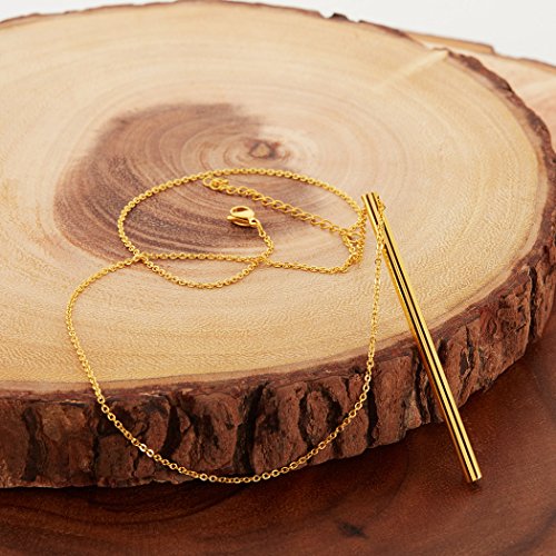 West Coast Jewelry ELYA Women's Polished Long Bar Gold Plated Necklace | This gold-plated necklace delivers a luxurious finish backed by tarnish-resistant steel.