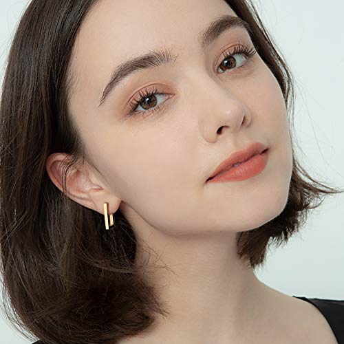 2 Pairs 14K Gold Plated Minimalist Hoop Earrings Small Dainty Geometric Square and Rectangle Huggies Hoops for Girls Women Gift, gold, silver and black - color: Gold