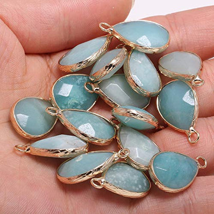 Natural Stone Pendants, Waterdrop Shape Faceted Amazonite Stone Chakra Healing semi Gemstone Pendant for Necklace Bracelet Jewelry Craft Making 14x22mm 10 Pcs