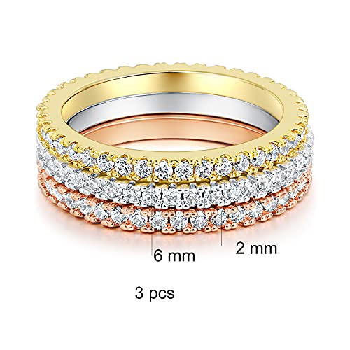 MDFUN 14K Gold Plated Full Eternity Band Ring for Women Round Cut Cubic Zirconia Stackable Wedding Band Anniversary Promise Ring - color: 3 PCS, size: 6.5
