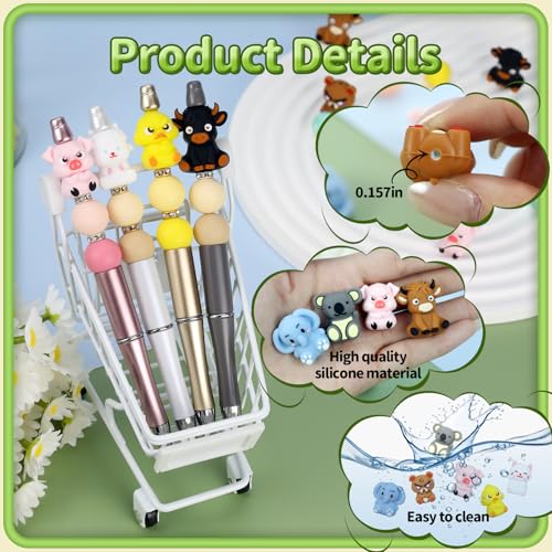 12pcs 3D Animals Silicone Focal Beads for pens | Focal Beads for Keychain Making,Pens,Bracelet,Necklace Crafts,Bulk Silicone Beads for DIY（3D animals style2.0） - color: 3D Animals（style2.0）