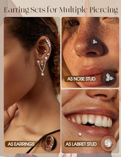 ORAZIO 16G/18G/20G Threadless Flat Back Earrings Push in Nose Rings Studs | 316L Surgical Steel Cartilage Earring Stacks Flatback Hypoallergenic Tragus Helix Conch Labret Medusa Piercing Jewelry - color: Style1-Silver, size: 16G=1.2mm