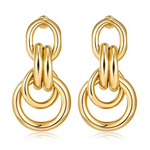 Gold Chunky Earrings for Women Geometric Knot Link Drop Dangle Earrings 14K Gold Plated Statement Earrings Trendy Gold Jewelry - color: Style 4