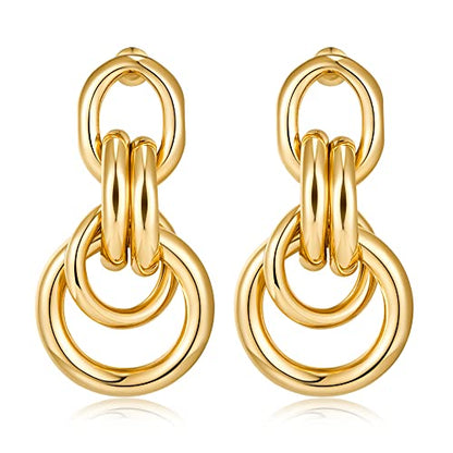 Gold Chunky Earrings for Women Geometric Knot Link Drop Dangle Earrings 14K Gold Plated Statement Earrings Trendy Gold Jewelry - color: Style 4