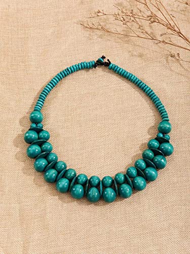 COLORFUL BLING Ethnic Large Chunky Wooden Beaded Necklaces Boho African Statement Necklace Handmade Tribal Collar Choker Bib Jewelry - color: joint blue