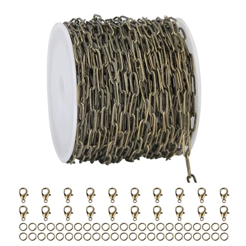 UMAOKANG 32.8 Feet Bronze Plated Brass Jewelry Making Chains Bulk Paperclip Chain for Jewelry Making Jewelry Supplies Findings - color: Bronze Paperclip