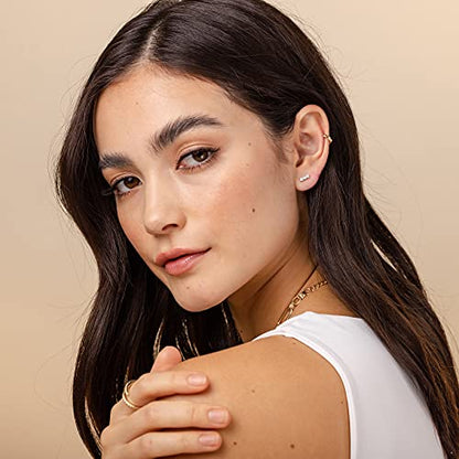 PAVOI 14K Gold Plated 925 Sterling Silver CZ Simulated Diamond Earrings | Dainty Geometric Shape Mini Bar Stud Earrings for Women - color: White Gold, style: Offset