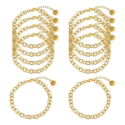 KYUNHOO 10 PCS 6.7 Inches Charm Bracelet Chains for Jewelry Making Extender | Gold Plated Stainless Steel Chain Link Bracelets Making Set with Lobster Clasps Adjustable Extender - color: Gold