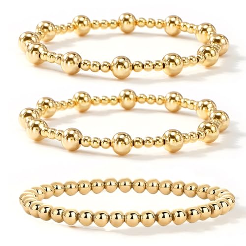 Gold Bracelets for Women, Beaded Cross Stack, Non Tarnish Set，Set-1 | Gold Beaded Bracelet Stack with Stretch Fit, Waterproof Finish and Dainty Design for Everyday Wear and Gifts - color: Colors-13