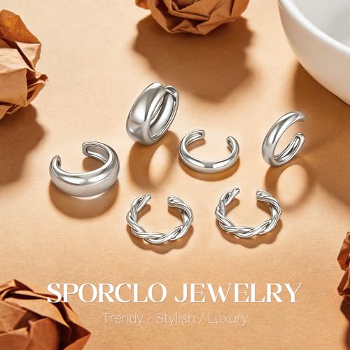 Ear Cuff Earrings for Women Non Piercing Helix Cartilage Clip on Ear Cuffs 14K Gold Plated & Sterling Silver Stainless Steel Hypoallergenic Huggie Hoop Fake Earring Set Jewelry Gift - color: K2-Chunky Hoop Set Silver