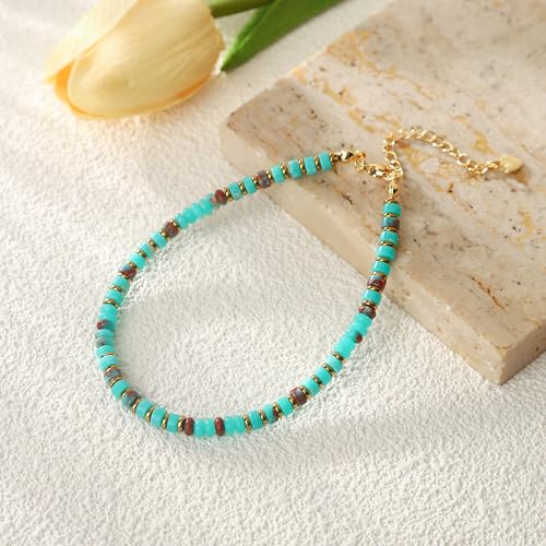 XIJIN Natural Stone Beaded Anklets for Women Handmade Beach Boho Turquoise Beads Ankle Bracelet Jewelry Gift for Her - color: O