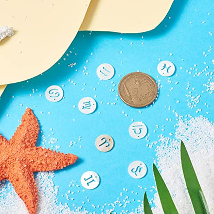 Craftdady 24Pcs Freshwater Shell Charms 12mm Flat Round 12 Constellations Bead Charms Shell Zodiac Sign Cabochons for Bracelets Necklaces Earrings Jewelry Crafts Making - color: Hollow 12 Constellations