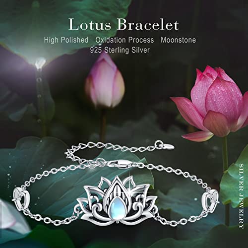 925 Sterling Silver Bohemia Hawaiian Beach Mermaid Floral Bracelet Birthday Graduation Gifts for Women with Gifts Box - style: 23B-Lotus(Moonstone)