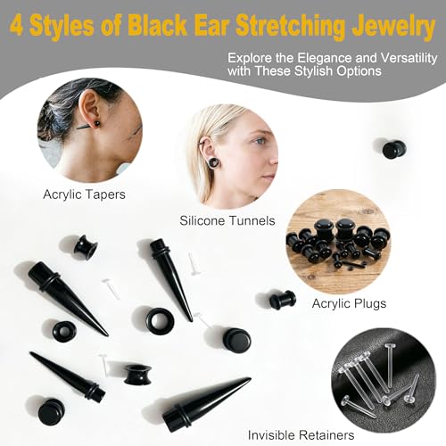 58 Pieces Ear Stretching Kit 1mm-12mm, Acrylic Tapers and Plugs + Silicone Tunnels, Ear Gauges Expander Set, Body Piercing Jewelry for Ear Stretching Beginners