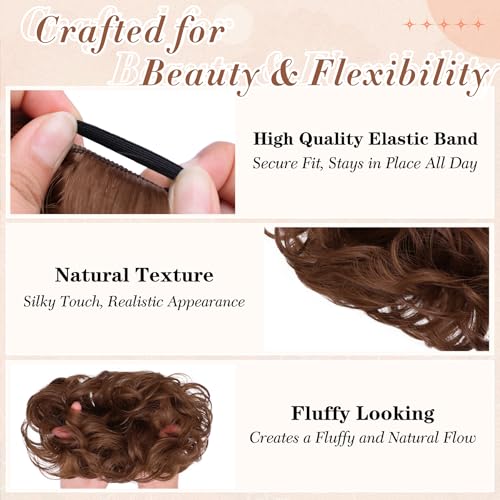 2PCS Messy Bun Hair Pieces Synthetic Hairpieces For Women Copper Brown | Messy Bun and Donut Bun in one set for natural-looking volume and elegant updos for every occasion. - color: Copper Brown