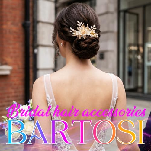 BARTOSI Gold Flower Bride Wedding Hair Clips Bridal Hair Pieces Floral Hair Accessories for Women and Girls