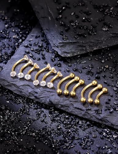 18G 16G 14G Eyebrow Ring Piercing Jewelry Surgical Steel Internal Thread Vertical Labret Lip Ring Rook Daith Earrings Belly Button Ring Piercing Jewelry for Women Men Silver Black Gold - color: Gold, size: 14 Gauge