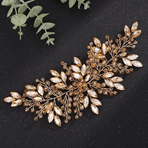 Boho Champagne Rhinestones Headband for Women Girls Wedding Bridal Handmade Branches Headpiece Special Occasion Hair Styling Jewelry (Champagne) - color: Champagne