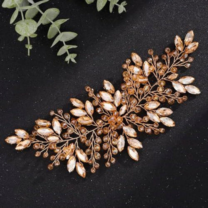 Boho Champagne Rhinestones Headband for Women Girls Wedding Bridal Handmade Branches Headpiece Special Occasion Hair Styling Jewelry (Champagne) - color: Champagne