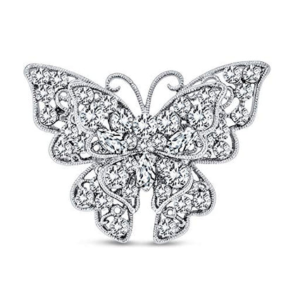 Bling Jewelry Large Statement Crystal Accent Yellow Orange Golden Aqua Blue Black Clear Garden Dragonfly Firefly Fluttering Filigree Butterfly Brooch Scarf Pin For Women And Teens Silver Gold Plated - color: Clear