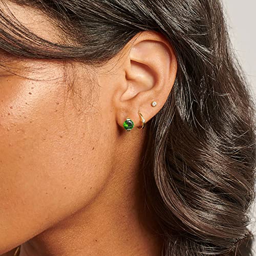Tiny Huggie hoop Earrings for Women | 14k Gold Plated, Mini Round Cubic Zirconia, Small Simulated Diamond Huggies, Hypoallergenic Jewelry Gifts - color: Green
