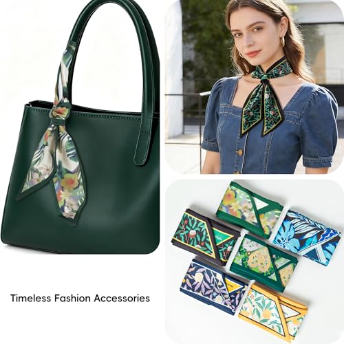 ZXZH 6 Pack Fashion Scarves for Women, Versatile Boho Head Scarf | Satin Scarf for Hair, Neck, Wrist, and Purse Accessories - color: Exotic Jungle Leaf