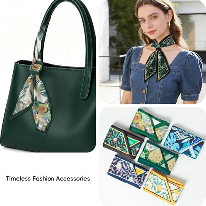 ZXZH 6 Pack Fashion Scarves for Women, Versatile Boho Head Scarf | Satin Scarf for Hair, Neck, Wrist, and Purse Accessories - color: Exotic Jungle Leaf