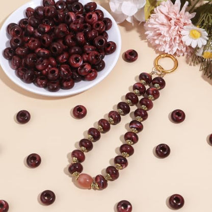 150PCS 14x8mm Claret Red Acrylic European Large Hole Rondelle Spacer Beads with Storage Box, Loose Beads for Bracelet Necklace Earring Hair DIY Jewelry Making - color: Claret Red