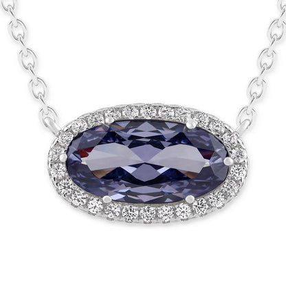 Belacqua Gemstone Necklace in Sterling Silver,Halo Pendant with Accent, Oval Cut 6 * 12mm, 15" Cable Chain with 2" Extender, Spring Ring Clasp, Dainty Birthstone Necklace for Women, Gift Box Included - color: 12-December-Blue Tanzanite