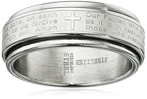 Amazon Essentials Steeltime Men's 18k Gold Plated Our Father Prayer Spinner Band Ring , (previously Amazon Collection) - color: Silver, size: 9