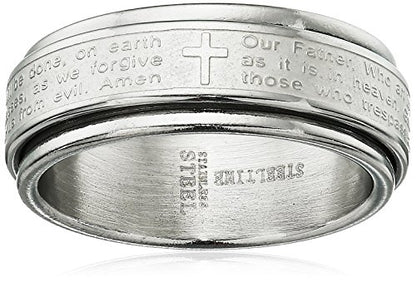 Amazon Essentials Steeltime Men's 18k Gold Plated Our Father Prayer Spinner Band Ring , (previously Amazon Collection) - color: Silver, size: 12