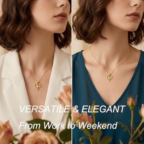 KQ&TTENG Heart Necklaces for Women 14K Gold Plating Hearts Necklace CZ Romantic Rose Pendant Mothers Day Anniversary Birthday Gift for Wife Mom Her - style: 15-Rose LOVE Necklace